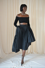 CALAIS ASYMMETRIC WIND BREAKER SKIRT IN BLACK