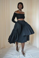 CALAIS ASYMMETRIC WIND BREAKER SKIRT IN BLACK