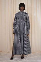 MODENA MAXI FLARED SHIRT DRESS IN BLACK & WHITE DIAMOND STRIPES
