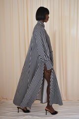 MODENA MAXI FLARED SHIRT DRESS IN BLACK & WHITE DIAMOND STRIPES