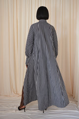 MODENA MAXI FLARED SHIRT DRESS IN BLACK & WHITE DIAMOND STRIPES