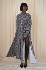 MODENA MAXI FLARED SHIRT DRESS IN BLACK & WHITE DIAMOND STRIPES