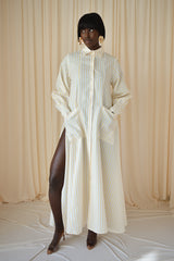 MODENA MAXI FLARED SHIRT DRESS IN YELLOW & WHITE DIAMOND STRIPES