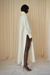 MODENA MAXI FLARED SHIRT DRESS IN YELLOW & WHITE DIAMOND STRIPES