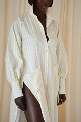 MODENA MAXI FLARED SHIRT DRESS IN YELLOW & WHITE DIAMOND STRIPES