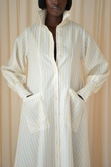 MODENA MAXI FLARED SHIRT DRESS IN YELLOW & WHITE DIAMOND STRIPES
