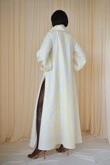 MODENA MAXI FLARED SHIRT DRESS IN YELLOW & WHITE DIAMOND STRIPES