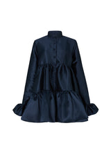 RAVENNA TIERED RUFFLED BABYDOLL SHIRT DRESS IN NAVY