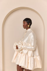 RAVENNA TIERED RUFFLED BABYDOLL SHIRT DRESS IN CHAMPAGNE