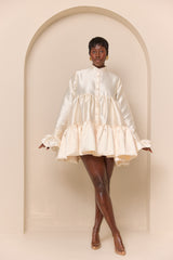 RAVENNA TIERED RUFFLED BABYDOLL SHIRT DRESS IN CHAMPAGNE