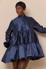RAVENNA TIERED RUFFLED BABYDOLL SHIRT DRESS IN NAVY