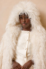 RIGA HOODED FAUX FUR COAT IN OFF-WHITE