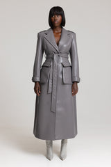 SAINT-REMY FAUX LEATHER TRENCH COAT IN GREY