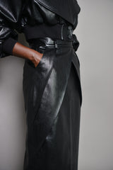 FARGO FAUX LEATHER DIAGONAL PLEATED SKIRT IN BLACK