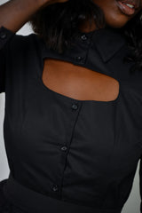 KIEL CUT OUT BUTTON UP SHIRT IN BLACK