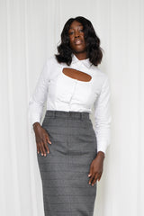 KIEL CUT OUT BUTTON UP SHIRT IN WHITE