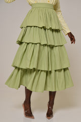 MILAN 2 in 1 MIDI-MINI TIERED SKIRT IN GREEN