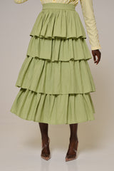 MILAN 2 in 1 MIDI-MINI TIERED SKIRT IN GREEN