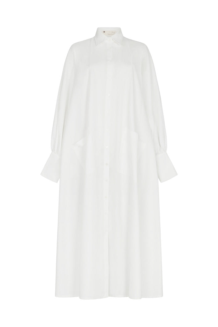 MODENA MAXI FLARED SHIRT DRESS IN OFF WHITE  THE KEMIST