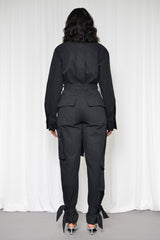 MUNICH TIED CUFF JUMPSUIT IN BLACK