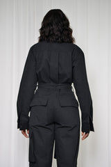 MUNICH TIED CUFF JUMPSUIT IN BLACK