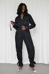 MUNICH TIED CUFF JUMPSUIT IN BLACK