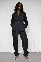MUNICH TIED CUFF JUMPSUIT IN BLACK