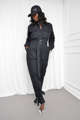 MUNICH TIED CUFF JUMPSUIT IN BLACK