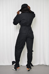 MUNICH TIED CUFF JUMPSUIT IN BLACK