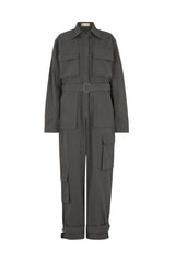 MUNICH TIED CUFF JUMPSUIT IN GUNMETAL GREY