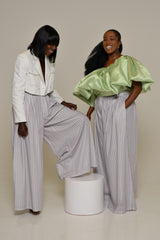 DERRY DIAMOND STRIPE PLEATED PANTS