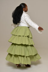 MILAN 2 in 1 MIDI-MINI TIERED SKIRT IN GREEN