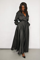 SAMARA MAXI PLEATED UMBRELLA SKIRT IN BLACK