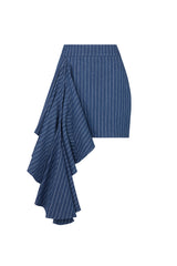 VIENNA DENIM PINSTRIPED ASYMMETRIC MINI SKIRT