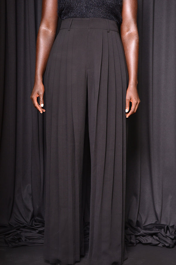 BARNET PLEATED WIDE LEG PLEATED PANTS IN BLACK