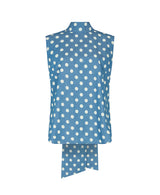 ASPEN DENIM POLKADOT PUSSY BOW BLOUSE
