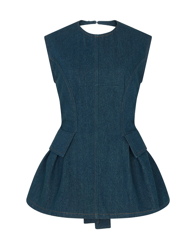 LINCOLN BACKLESS DENIM PEPLUM TOP