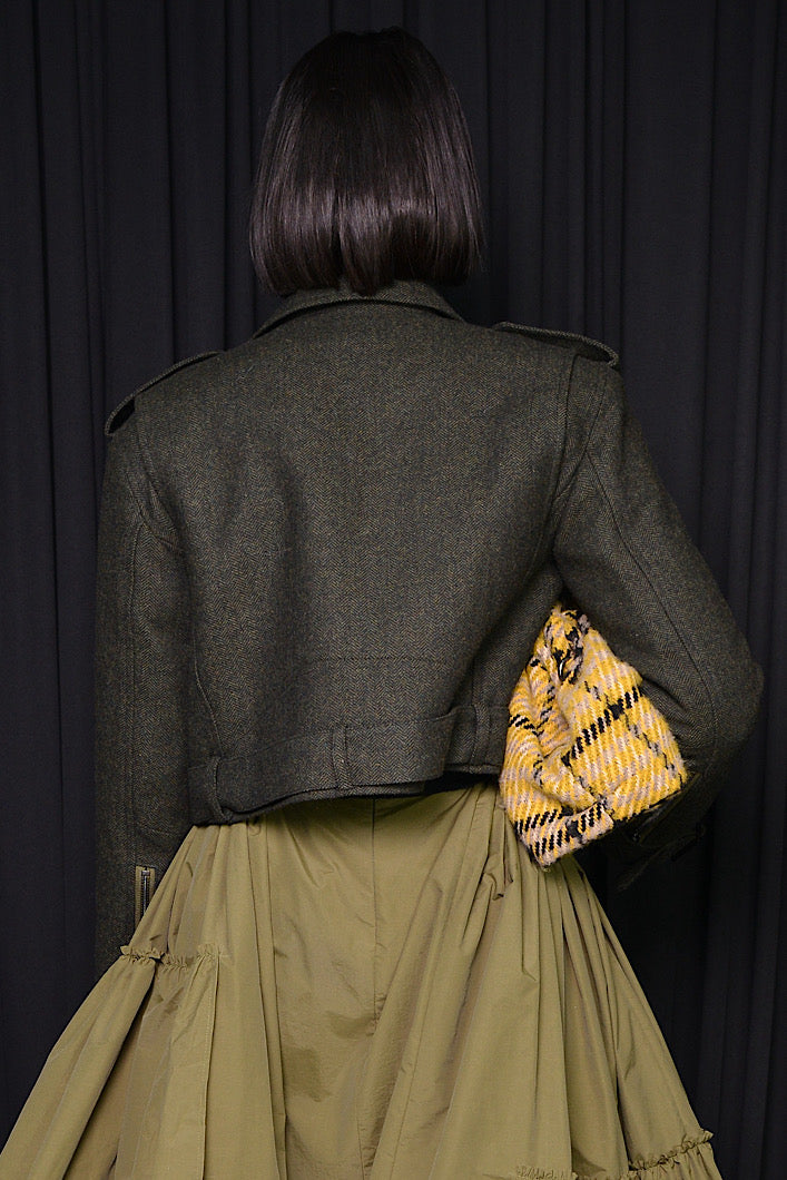 HARROW HERRINGBONE BIKER JACKET IN GREEN