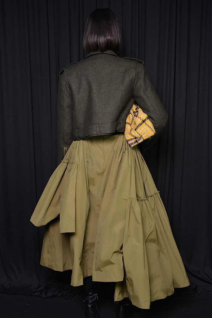 CALAIS ASYMMETRIC WIND BREAKER SKIRT IN GREEN