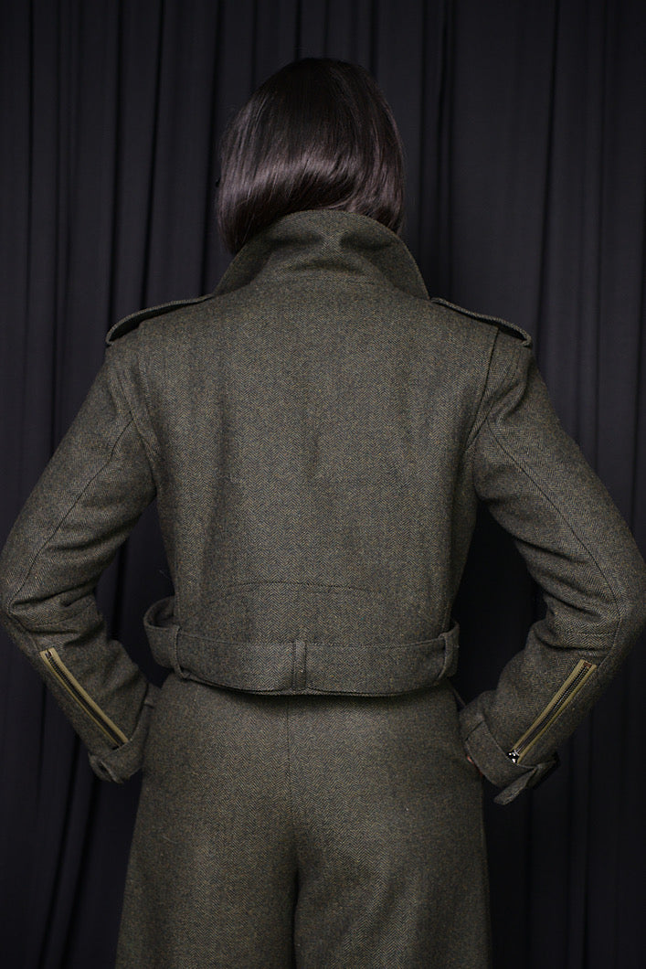 HARROW HERRINGBONE BIKER JACKET IN GREEN