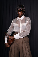 RUSE SILK SHEER SHIRT IN OFF-WHITE