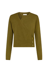 VARNA ASYMMETRIC LONG SLEEVE CARDIGAN IN OLIVE GREEN