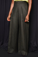 HARROW WIDE LEG HERRINGBONE FRONT PLEATED PANTS IN GREEN