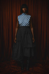 ASPEN DENIM POLKADOT PUSSY BOW BLOUSE