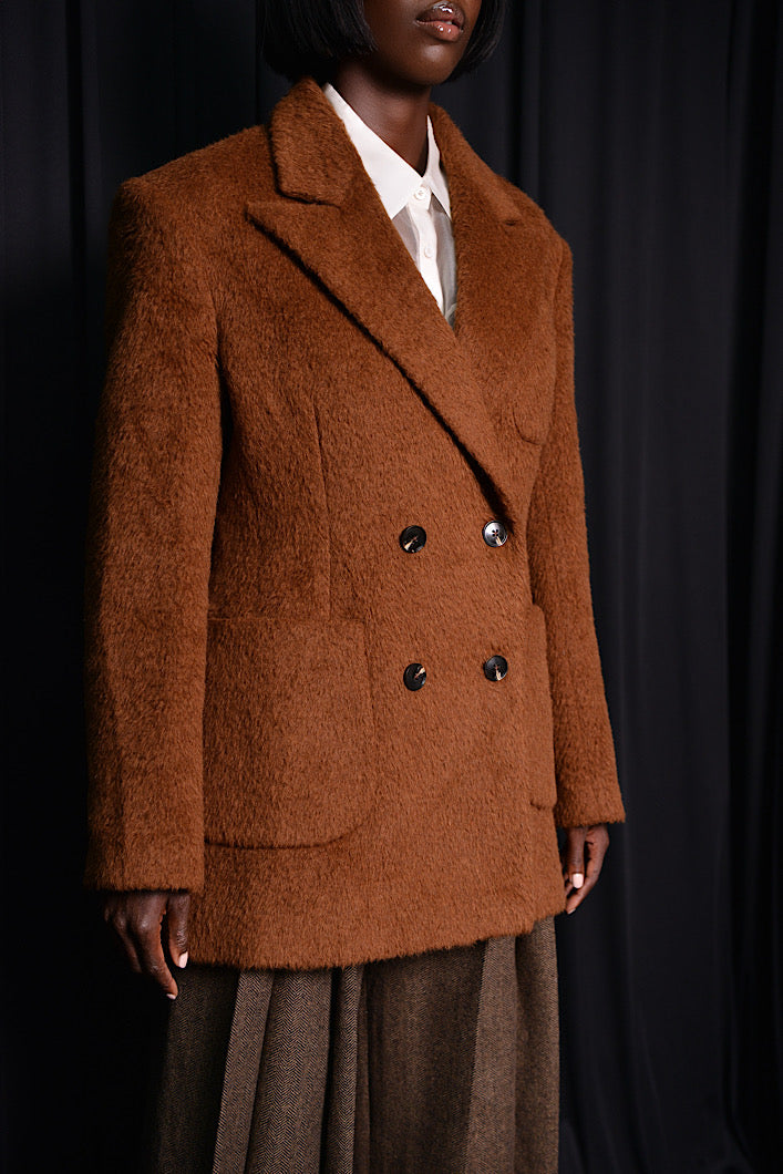 SALERNO OVERSIZED PEACOAT BLAZER IN BROWN