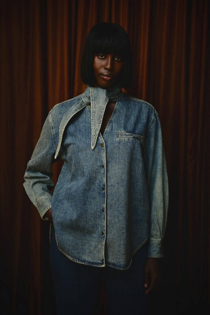 OSLO TIE COLLAR DENIM SHIRT