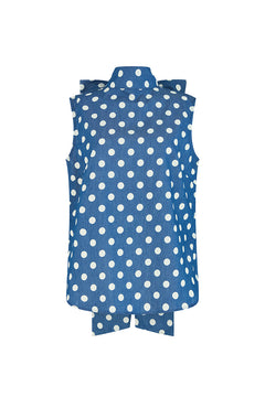 ASPENYA DENIM POLKADOT PUSSY BOW BLOUSE IN DARK BLUE