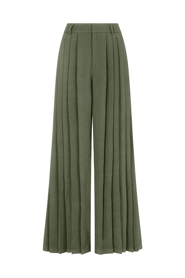 BARNET PLEATED WIDE LEG PLEATED PANTS IN SAGE GREEN