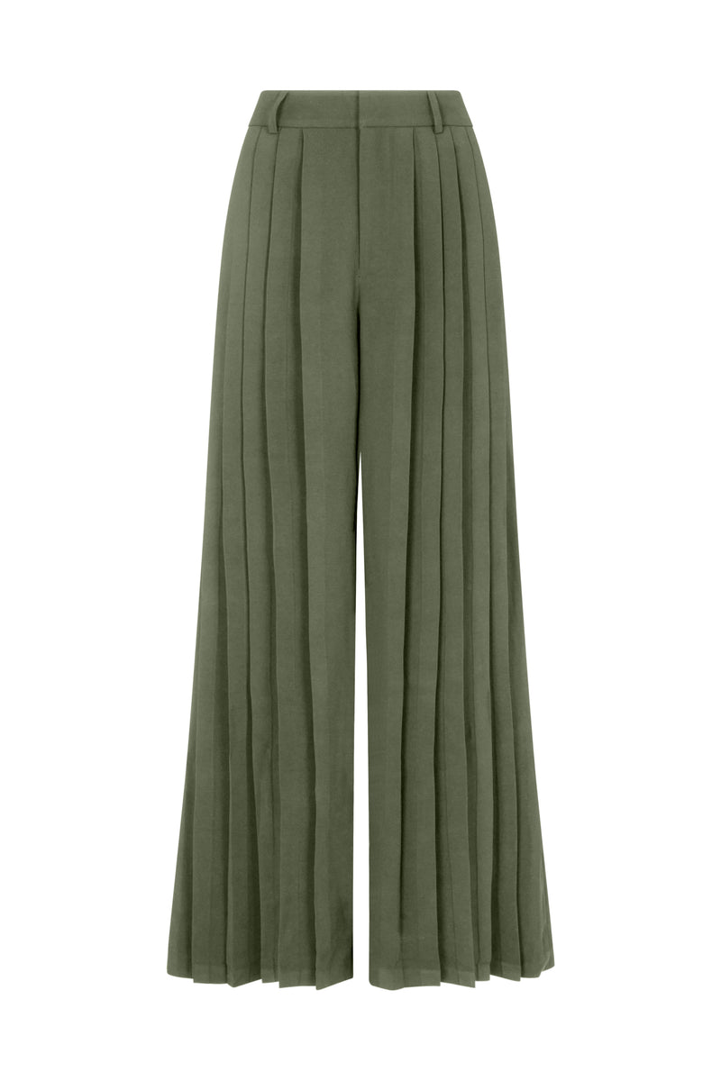 BARNET PLEATED WIDE LEG PLEATED PANTS IN SAGE GREEN