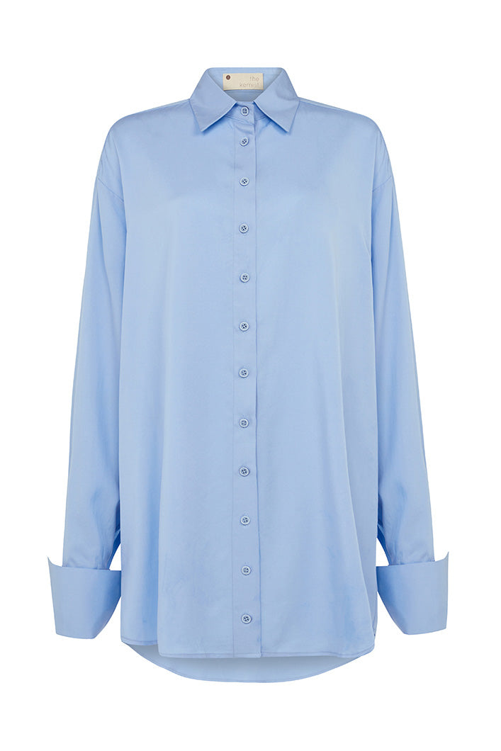 BASEL SEMI BACKLESS SHIRT DRESS IN BLUE